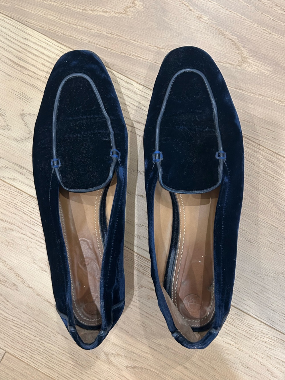 The Row Navy Velvet Slip-On Loafers